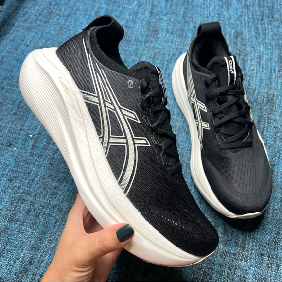 Asics Gel Nimbus 27 Running Shoes in Black Lake Grey Men's Size 8.5 Sneakers - Picture 1 of 9